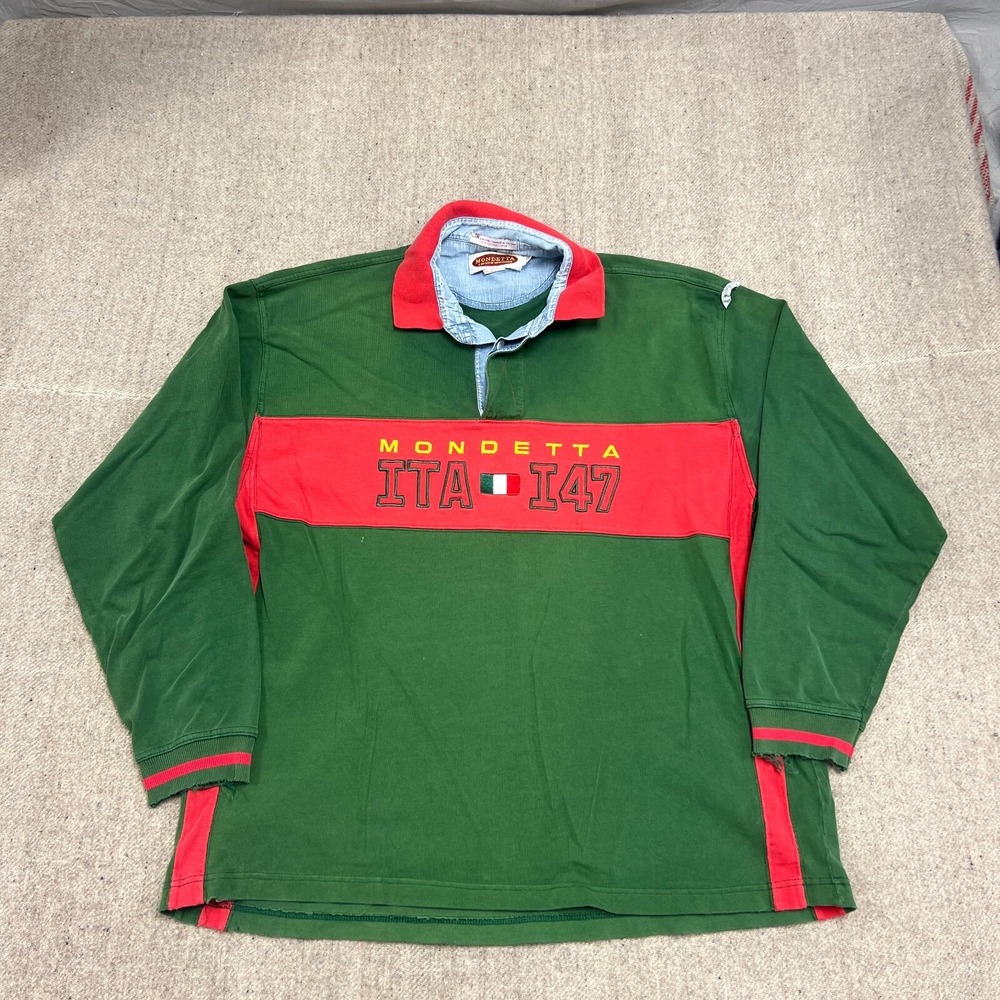Vintage Mondetta Polo Shirt Mens XL Green 1990s Italy Rugby‎ Sport